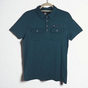 Rock & Republic Mens Polo Shirt Small Teal Green Short Sleeve Golf School Travel